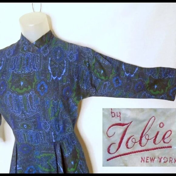 Vintage Circle Skirt Dress 50s Fit Flare New Look Frock, Dolman Sleeves - Picture 6 of 13